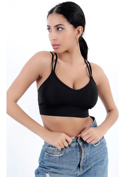 Kadın Sırt Detaylı Kaplı Spor Sütyen | Siyah