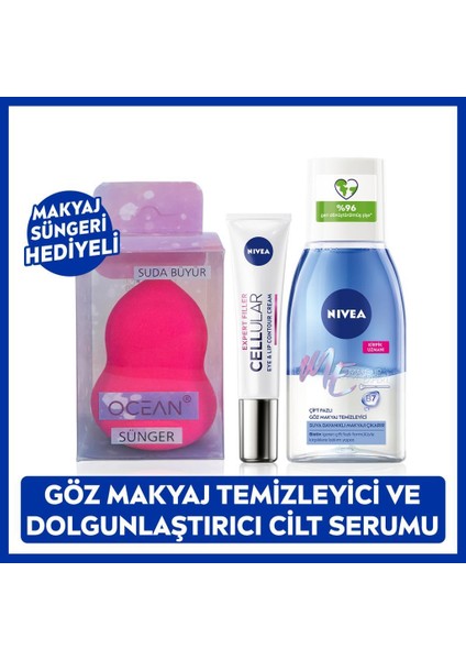 Çift Etkili Göz Makyaj Temizleyici 125ml Ve Cellular Göz Bakım Kremi 15ml, Makyaj Süngeri Li