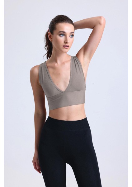 Çapraz Sırt Detay Fitilli Spor Büstiyer | Ten