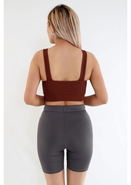 Crop Fitilli Kalın Askı Sporcu Sütyen | Kahverengi fiyatları