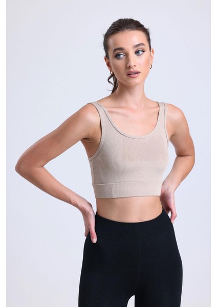Crop Fitilli Kalın Askı Sporcu Sütyen | Ten fırsatları