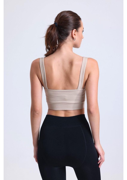 Crop Fitilli Kalın Askı Sporcu Sütyen | Ten indirimleri