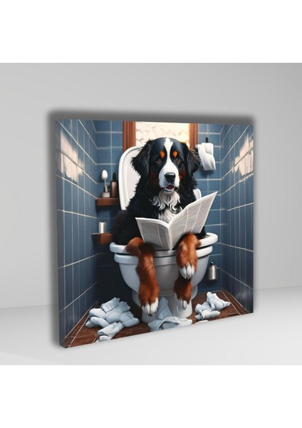 Tekli Kare Kanvas Banyo Tablosu Gazete Okuyan Bernese Mountain fiyatları