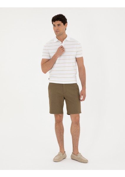 Erkek Haki Slim Fit Keten Karışımlı Dokuma Şort 50291519-VR027