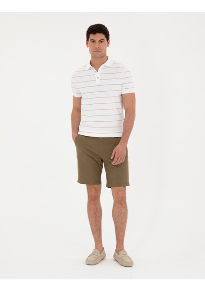 Erkek Haki Slim Fit Keten Karışımlı Dokuma Şort 50291519-VR027