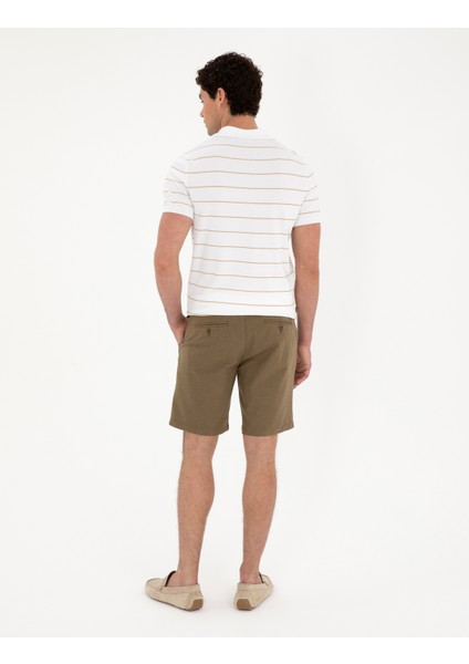 Erkek Haki Slim Fit Keten Karışımlı Dokuma Şort 50291519-VR027