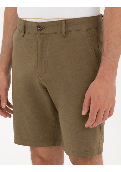 Erkek Haki Slim Fit Keten Karışımlı Dokuma Şort 50291519-VR027