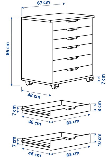 Keson, Çalışma Dolabı 67X66 Cm, Turkuaz-Gri Tekerlekli Ofis Dolabı