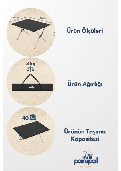 Alüminyum, Katlanabilir Kamp ve Piknik Masası, Omuz Askılı Çantasıyla L