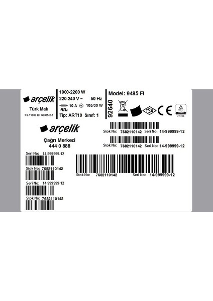 9485 Fı 8 Programlı İnox A+ Bulaşık Makinesi modelleri