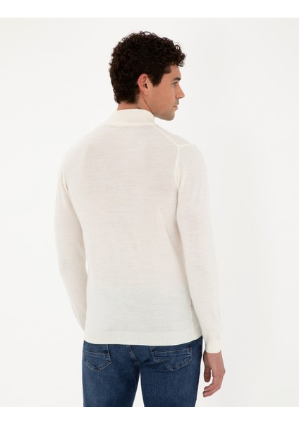 Erkek Ekru Slim Fit Yarım Balıkçı Yaka Yün Karışımlı Basic Triko Kazak 50270055-VR019
