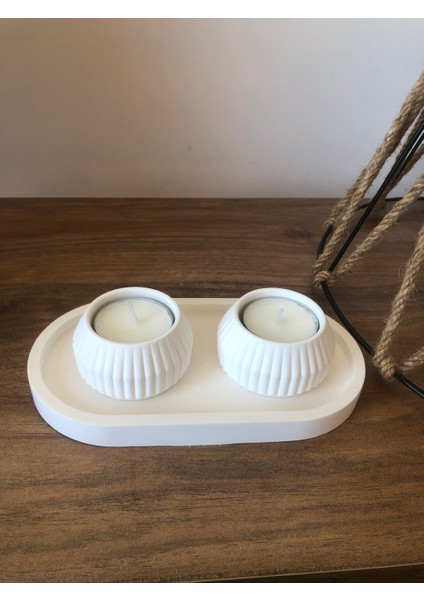 Duru 3 Parça Beyaz Rölyefli Mumluk Seti (Mum Hediyeli) modelleri