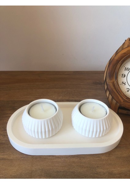 Duru 3 Parça Beyaz Rölyefli Mumluk Seti (Mum Hediyeli) fırsatları