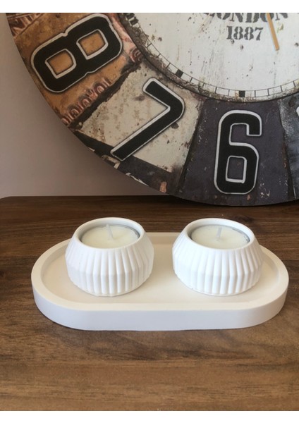 Duru 3 Parça Beyaz Rölyefli Mumluk Seti (Mum Hediyeli) indirimleri