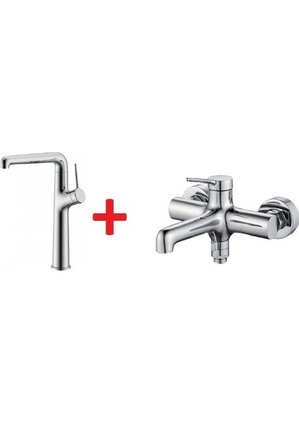 Flow Tezgah Üstü Yüksek Lavabo ve Banyo Bataryası Seti FL6500+FL2500