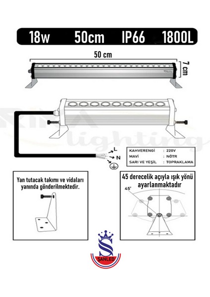 18W - 50cm GÜN IŞIĞI Led Wallwasher - Duvar Boyama