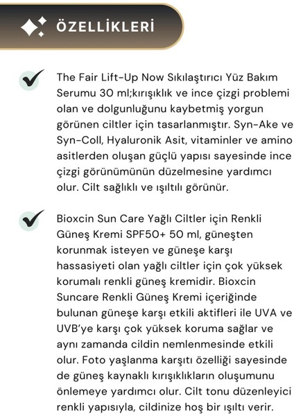 Renkli Güneş Kremi SPF50+ 50 ml & The Fair. Lift-Up Now Sıkılaştırıcı Yüz Bakım Serumu 30 ml