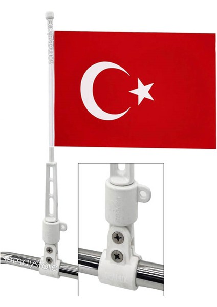 Tekne Bayrak Direği Ø25MM Vardevelaya Bağlanabilir 20 x 30 cm Türk Bayrağı ile Birlikte
