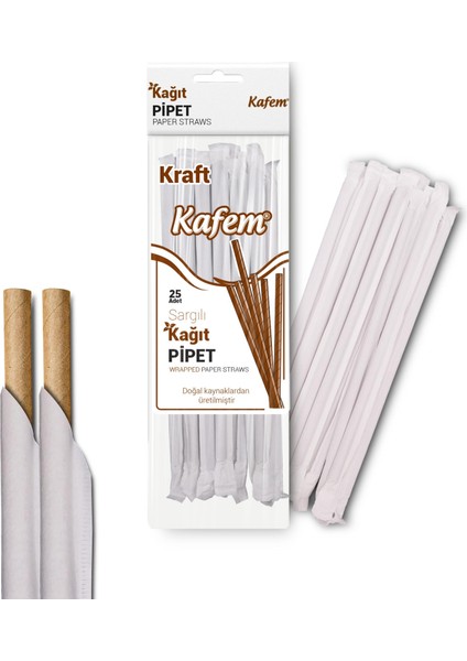 Sargılı Kraft Kağıt Pipet 19,5cm 25LI x 10 Paket