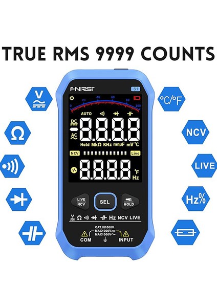 S1 Model Dijital Multimetre Akıllı Test Cihazı Ncv Ölçüm Ac/dc Otomatik Ölçüm 9999 Sayım