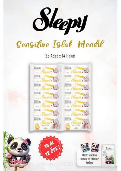 14 Al 12 Öde Sleepy Sensitive Islak Mendil 25'li ve 60'lı Rosıe