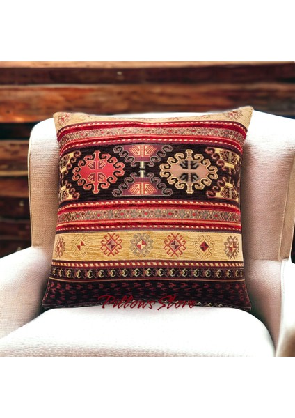 Kilim Desenli Siyah-Safran Kırlent Kılıfı 45 cm *45 cm