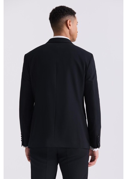Siyah Çıkma Yaka Slim Fit Yelekli Damatlık