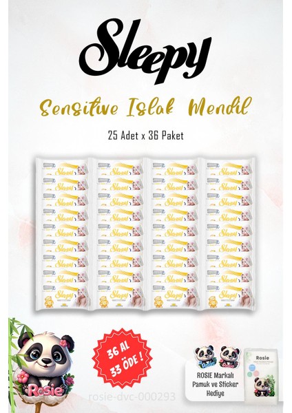 36 Al 33 Öde Sleepy Sensitive Islak Mendil 25'li ve 60'lı Rosıe