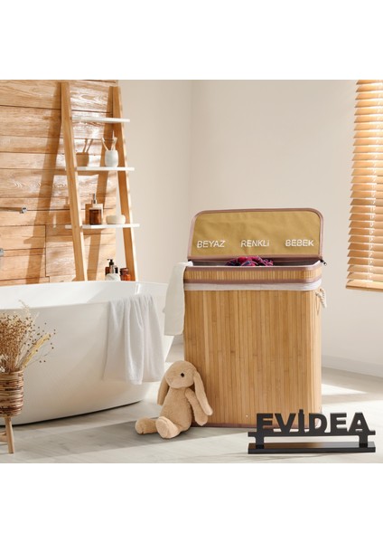 Deco&style Bambu Üç Hazneli Katlanır Çamaşır Sepeti