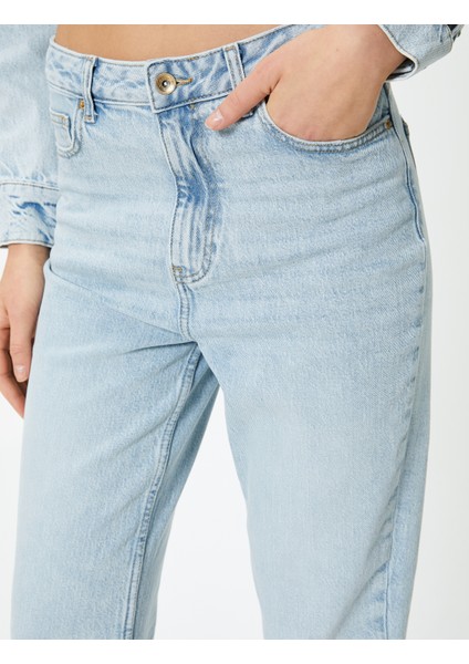 Yüksek Bel Kot Pantolon Kısa Paça Cepli - Mom Jeans indirimleri