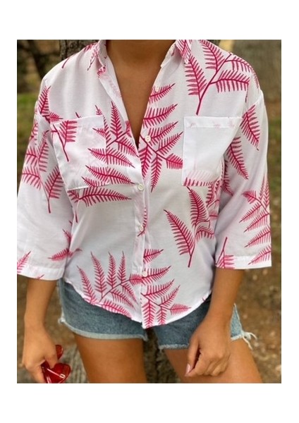 Palmiye Desenli Poplin Gömlek