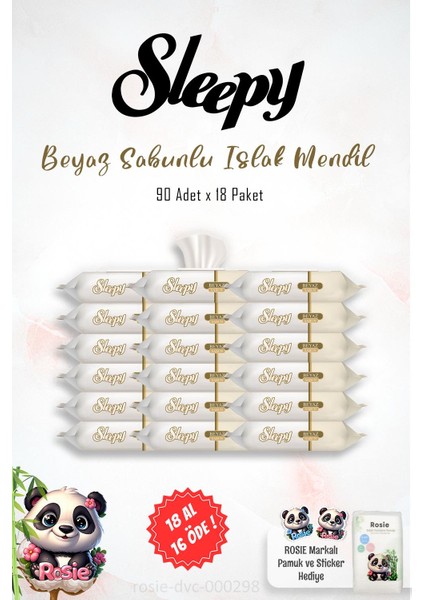 18 Al 16 Öde Sleepy Beyaz Sabun Kokulu Islak Havlu Mendil 90 Adet ve Rosıe