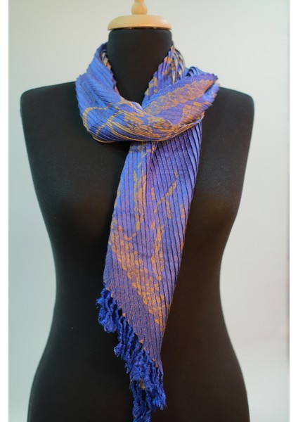 Mavi ve Cappuccino Rengi Desenli Pamuk Viskon Şal fırsatları