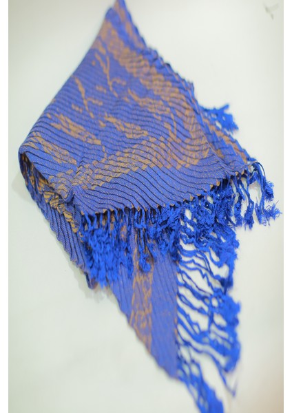 Mavi ve Cappuccino Rengi Desenli Pamuk Viskon Şal indirimleri