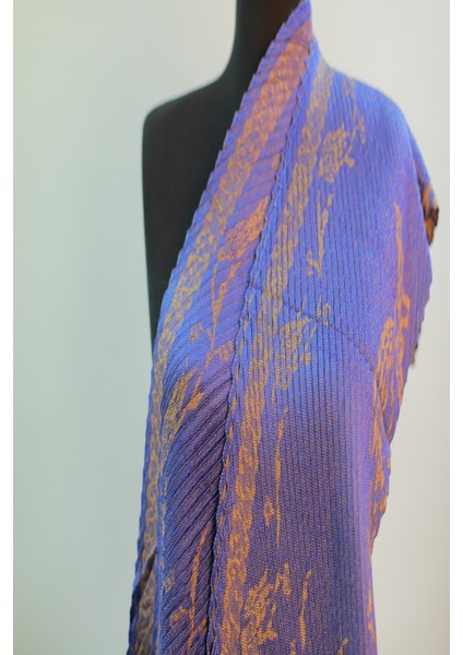 Mavi ve Cappuccino Rengi Desenli Pamuk Viskon Şal