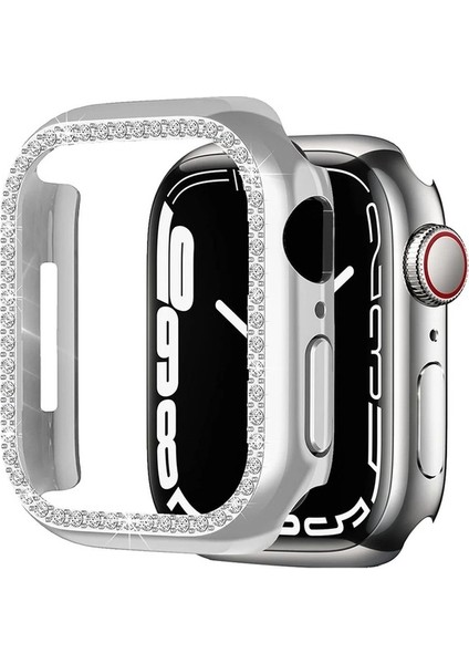 Gümüş Apple Watch 38 mm Uyumlu Kasa Koruyucu Taşlı Renkli Sert Pc 360 Tam Koruma Ekran Koruyucu Gard