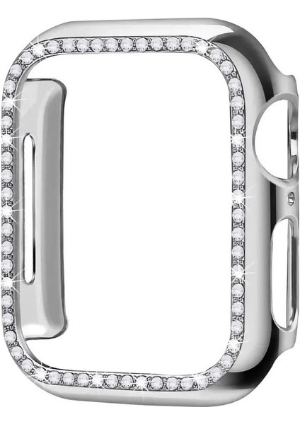 Gümüş Apple Watch 38 mm Uyumlu Kasa Koruyucu Taşlı Renkli Sert Pc 360 Tam Koruma Ekran Koruyucu Gard fiyatları