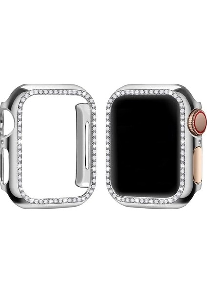 Gümüş Apple Watch 38 mm Uyumlu Kasa Koruyucu Taşlı Renkli Sert Pc 360 Tam Koruma Ekran Koruyucu Gard modelleri