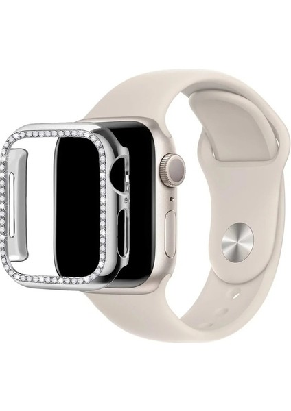 Gümüş Apple Watch 38 mm Uyumlu Kasa Koruyucu Taşlı Renkli Sert Pc 360 Tam Koruma Ekran Koruyucu Gard fırsatları