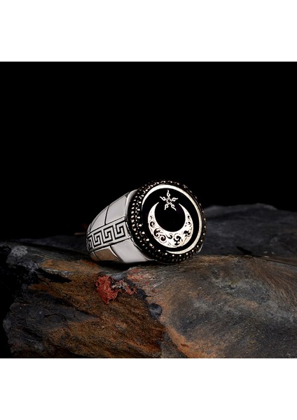 925 Ayar Gümüş Oval Ayyıldız Model Erkek Yüzük fırsatları