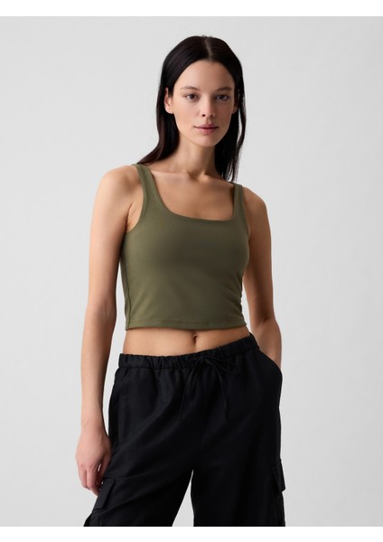 Kadın Haki Compact Jersey Crop Atlet