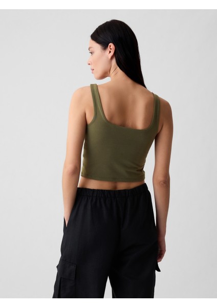 Kadın Haki Compact Jersey Crop Atlet