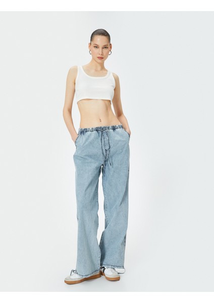 Oversize Paraşüt Denim Pantolon Standart Bel Beli Bağlamalı Cepli - Parachute Jean