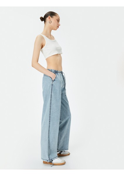 Oversize Paraşüt Denim Pantolon Standart Bel Beli Bağlamalı Cepli - Parachute Jean fiyatları
