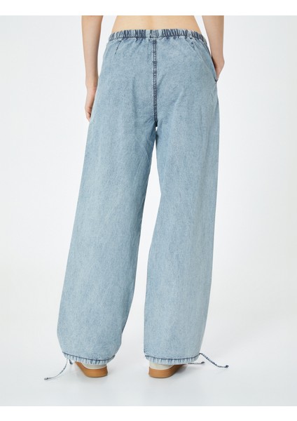 Oversize Paraşüt Denim Pantolon Standart Bel Beli Bağlamalı Cepli - Parachute Jean fırsatları