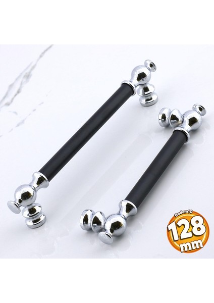 Arya 128 mm Krom Siyah Metal Mobilya Çekmece Mutfak Dolap Dolabı Kapak Kulbu Kulpları Kulpu 128 mm