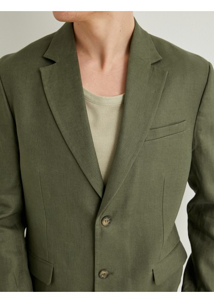 Blazer Ceket Slim Fit Düğmeli Fleto Cep Detaylı