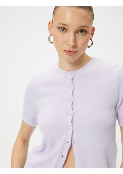 Peluş Hırka Düğmeli Kısa Kollu Bisiklet Yaka