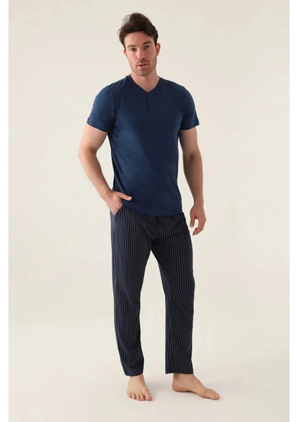 Yumuşak Dokulu %100 Pamuk Kısa Kol Erkek Pijama Takım 3014