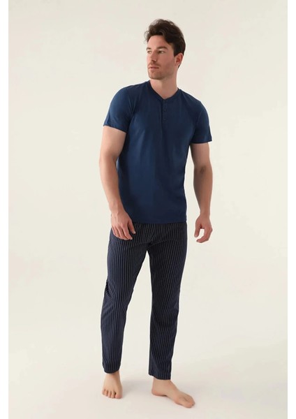 Yumuşak Dokulu %100 Pamuk Kısa Kol Erkek Pijama Takım 3014 modelleri